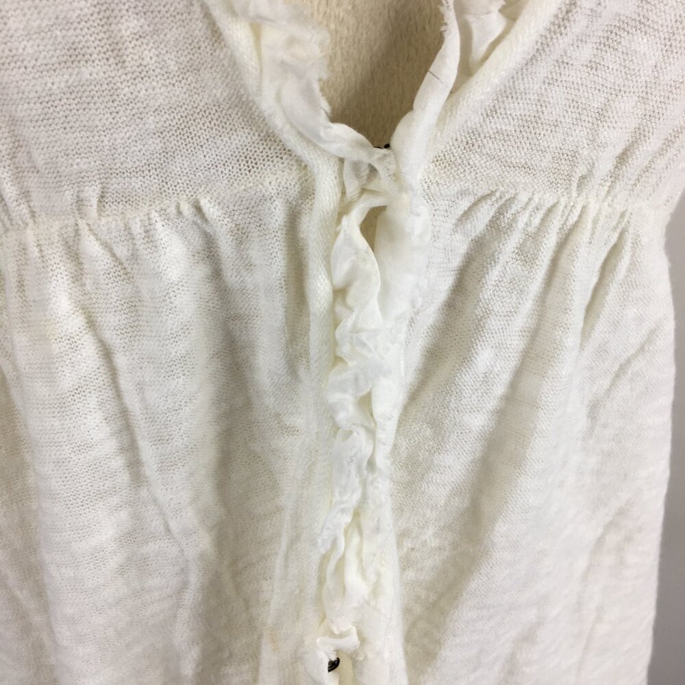 MOTH Anthropologie White/Ivory Textured Ruffle Button Button Cardigan Shirt - Picture 8 of 14